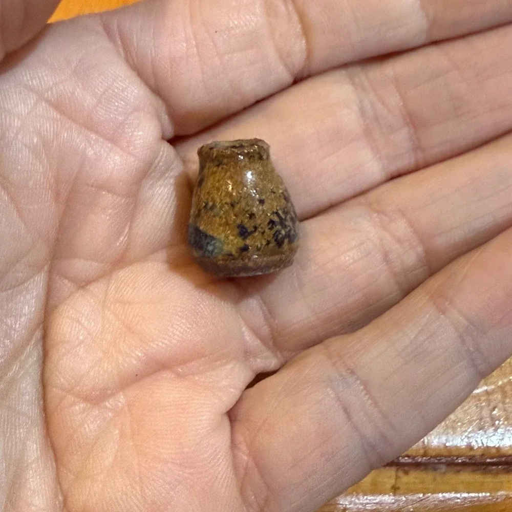 Artisan Miniature Pottery Vase Brown Blue Salt Glaze Tiny Ceramic Doll House‎